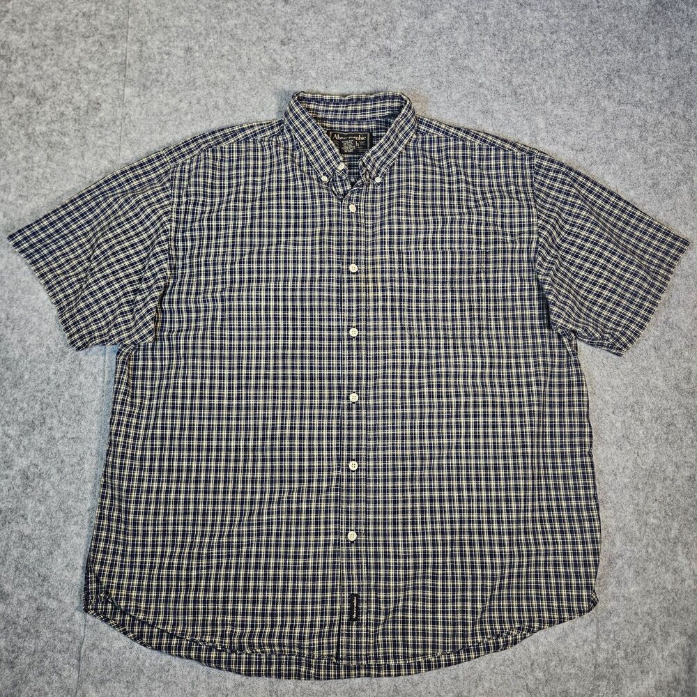 VTG Abercrombie & Fitch Blue Yellow White Plaid Button Up Shirt Preppy Size XL